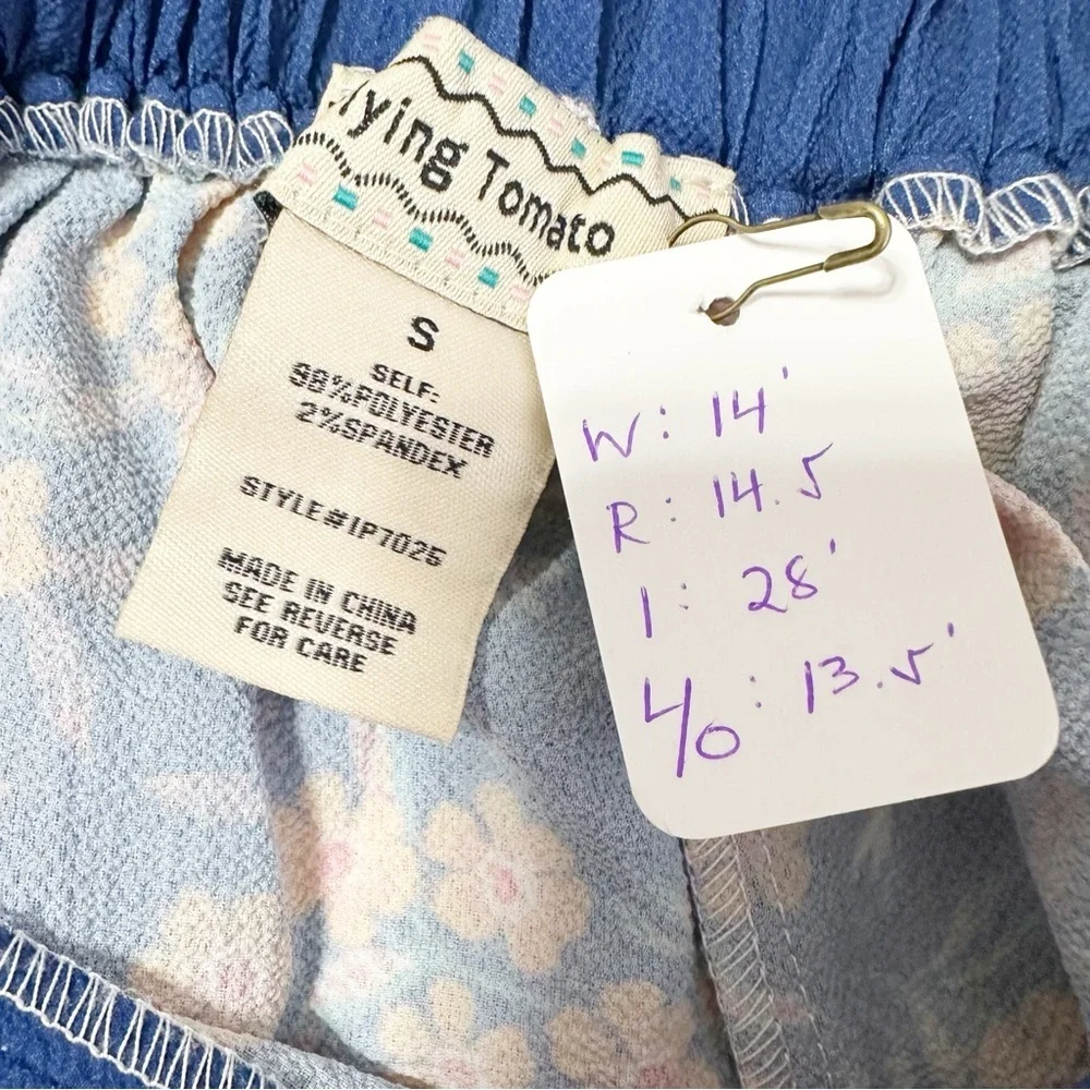 Flying Tomato Bohemian Blue and Cream Floral Wide Leg Pants S - Picture 5 of 6